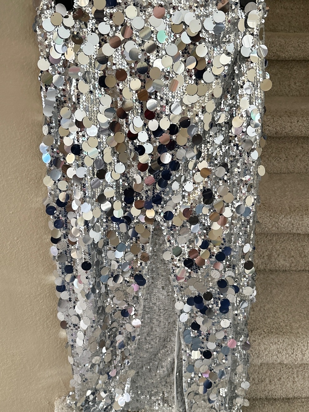 Silver Sequin Fringe Maxi Skirt - Women